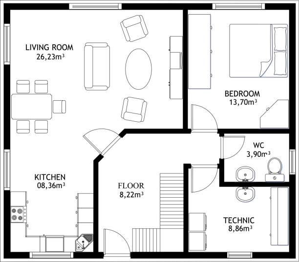 Floor plan house technical drawing Floor plan house technical drawing background floor plan stock illustrations