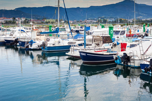 Hondarribia, Gipuzkoa, Spain - September 30, 2016: The bay of Hondarribia. Standing at the mouth of the River Bidasoa, Hondarribia is a town on the Guipuzcoa coast with a long seafaring and tourist tradition.