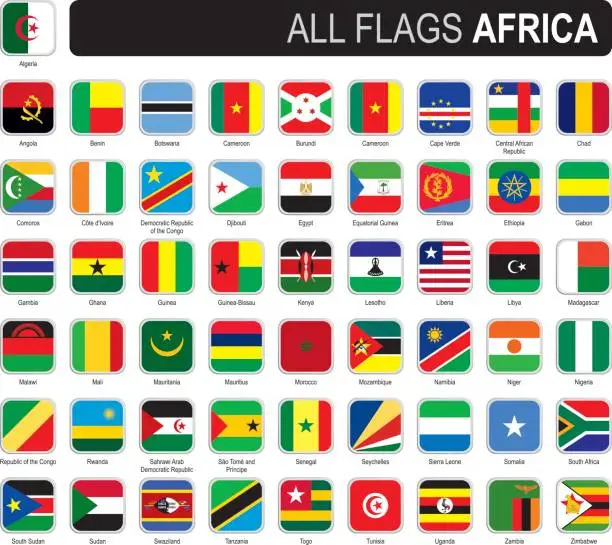 Vector illustration of Square flags of Africa