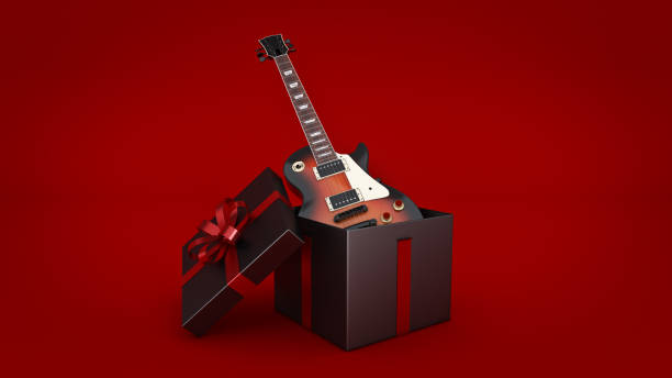 전기 기타입니다. 선물 상자 개념입니다. - wrapped present audio 뉴스 사진 이미지