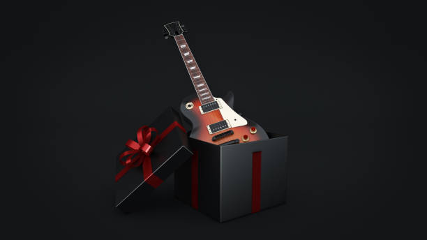 전기 기타입니다. 선물 상자 개념입니다. - wrapped present audio 뉴스 사진 이미지
