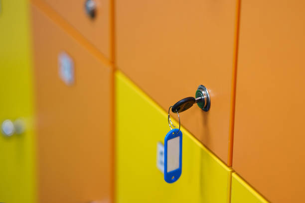 colorful lockers with key. background. clouse up