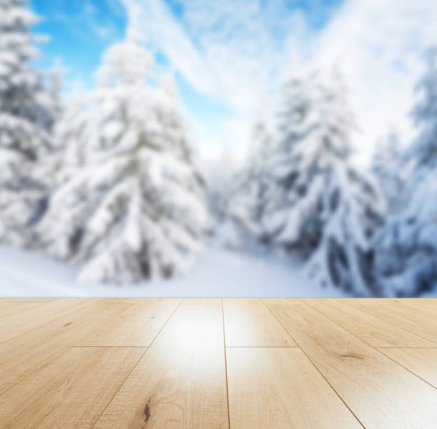 istock Wood floor on winter background 658133594