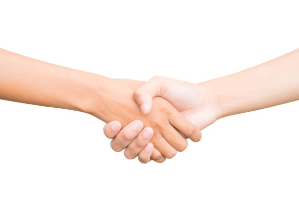 Shaking hands of two male people, isolated on white stock photo