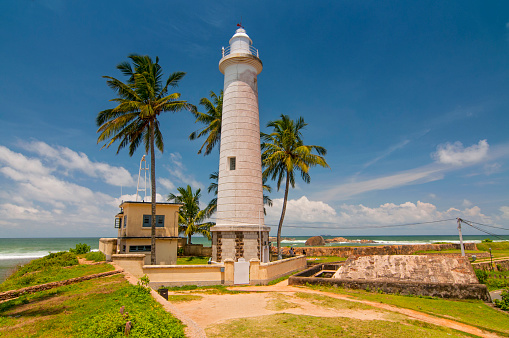 Light house at Galle Dutch Fort 17th centurys ruined dutch castle. That is unesco listed as a world heritage site in Sri Lanka.