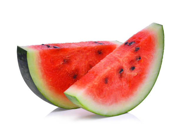 istock Slice of fresh watermelon isolated on white background 658163844