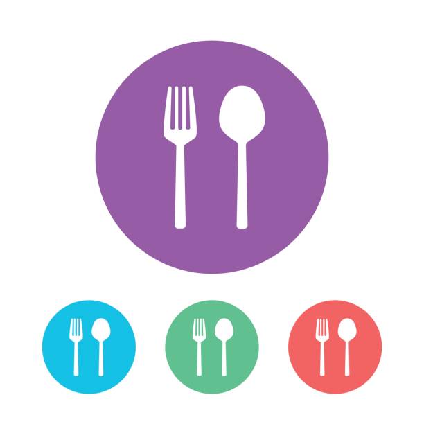 Fork and spoon icon vector Vector element bestek stock illustrations