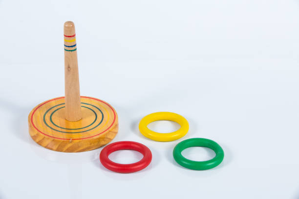 Quoits, wooden toy isolated on white background