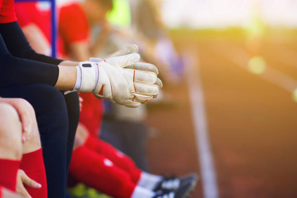 istock Hands goalkeeper. Gloves closeup 658177826