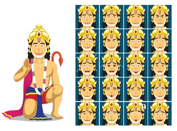 Hindu God Hanuman Cartoon Emotion Faces Vector Illustration Stock  Illustration - Download Image Now - iStock