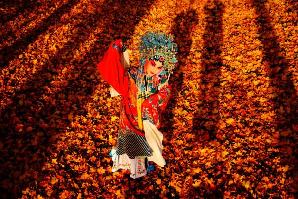 Asian young woman in old traditional Chinese dresses at ancient town