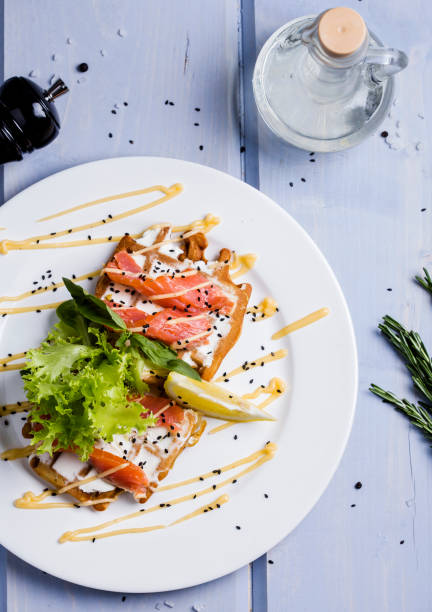 waffle with cheese and salmon