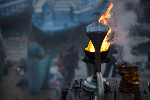 istock Hindu priests perform an Arti worship ceremony at  Ganges River 658188762