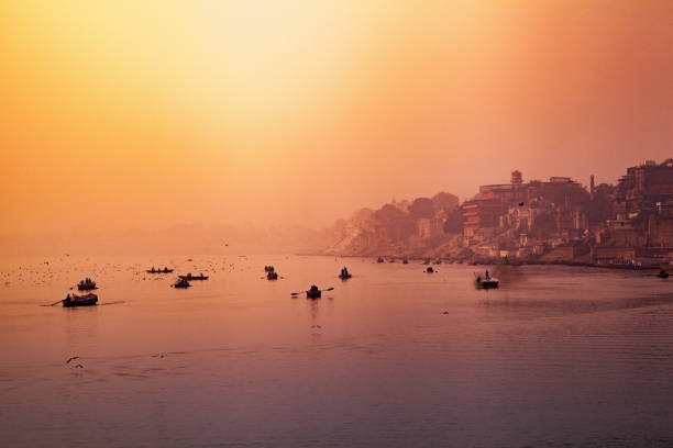 Ghats (Banks) on the Ganges River Varanasi, India - December 13, 2015 : Ghats (Banks) on the Ganges River, Hindu holy city on Ganges Ganga, Varanasi, Banaras, Uttar Pradesh, India. varanasi photos stock pictures, royalty-free photos & images