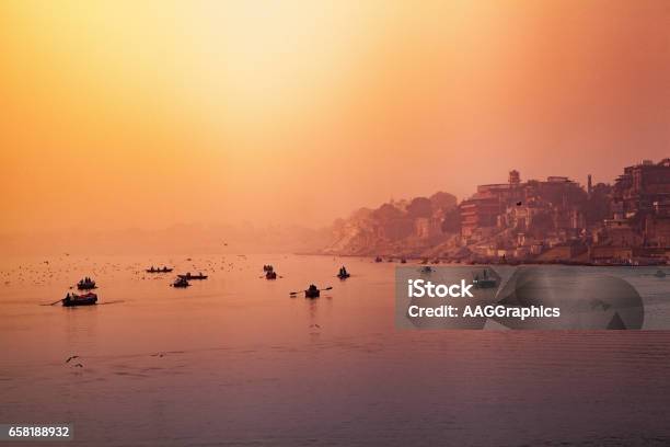 Ghats On The Ganges River Stock Photo - Download Image Now - Varanasi, Ganges River, Ghat