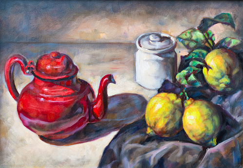 fruit composition painted with oil paint