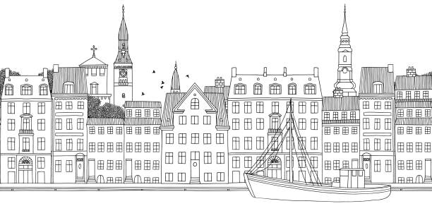 bildbanksillustrationer, clip art samt tecknat material och ikoner med sömlös banner i köpenhamn - copenhagen