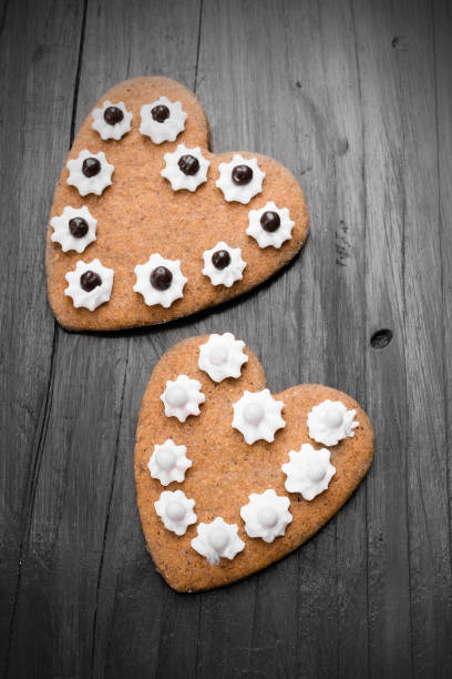 istock Heart shaped cookies on dark wooden background 658201974