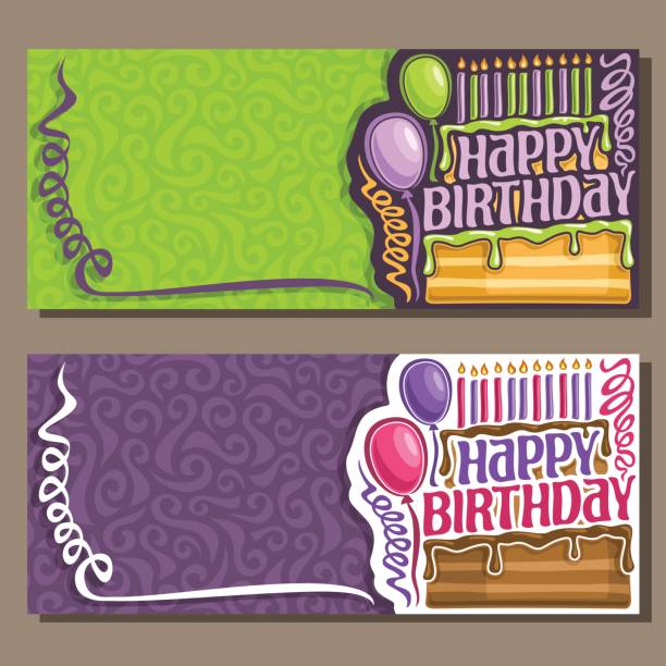 ilustrações, clipart, desenhos animados e ícones de vetor cartões de feliz aniversário - birthday card streamer party balloon