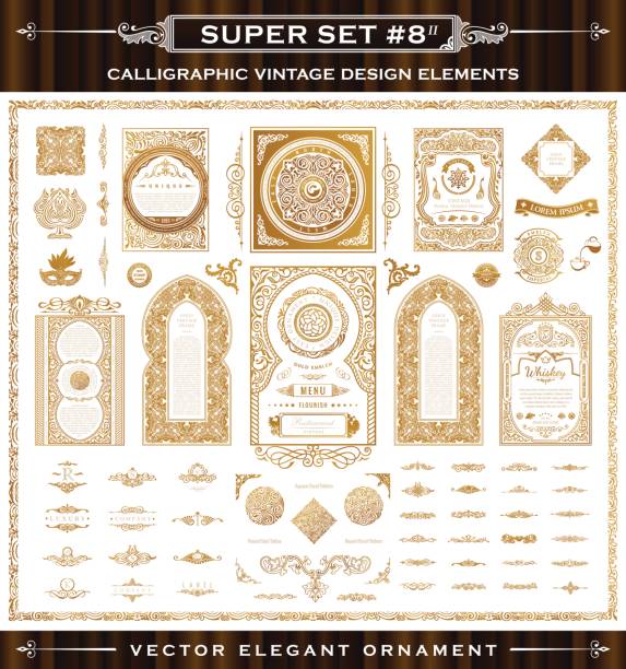 ilustrações, clipart, desenhos animados e ícones de caligráficos elementos vintage. conjunto barroco de vetor - frame ornate certificate scroll