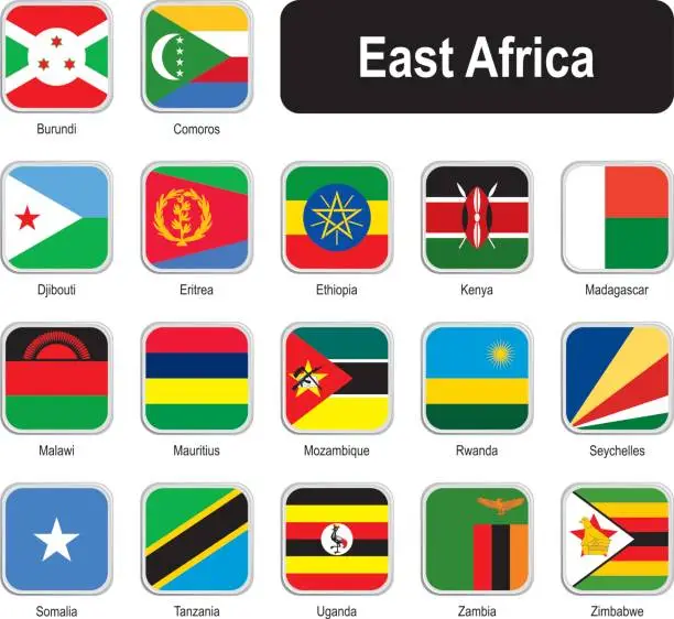 Vector illustration of Square flags of east Africa