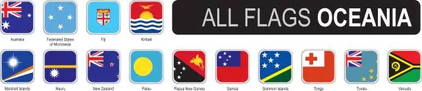 Vector illustration of Square flags of Oceania