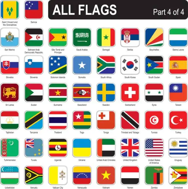 Vector illustration of All world square flags