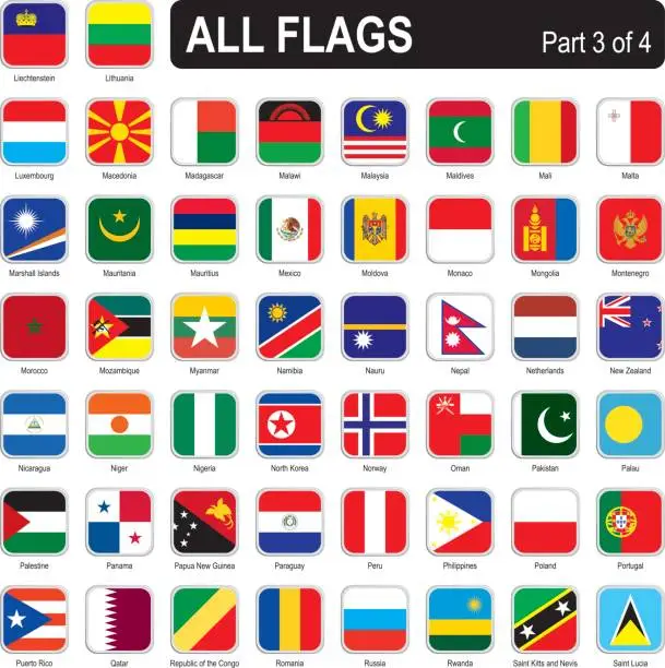 Vector illustration of All world square flags