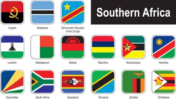 Vector illustration of Square flags of southern Africa