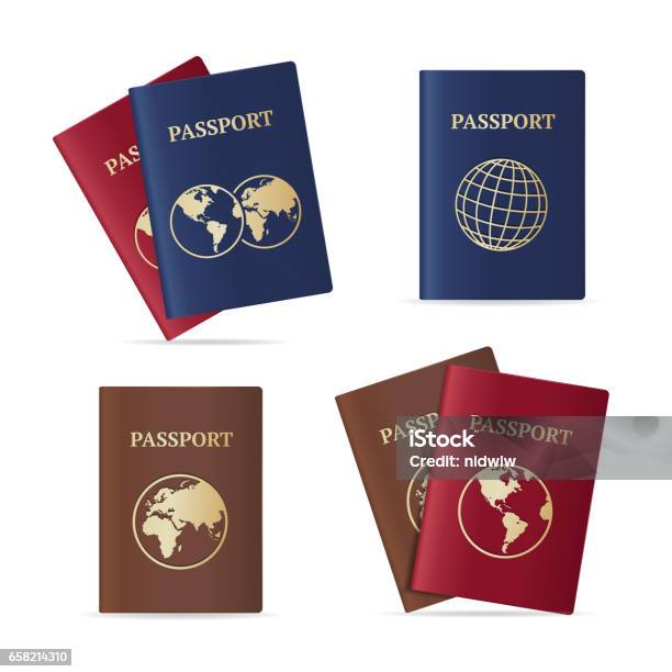 Vetores de Conjunto De Passaporte Internacional Realista Vector e mais imagens de Carteira de Identidade