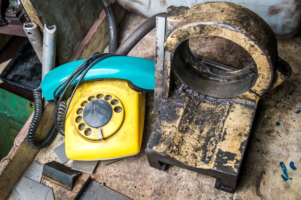 istock old yellow phone in the production 658218812