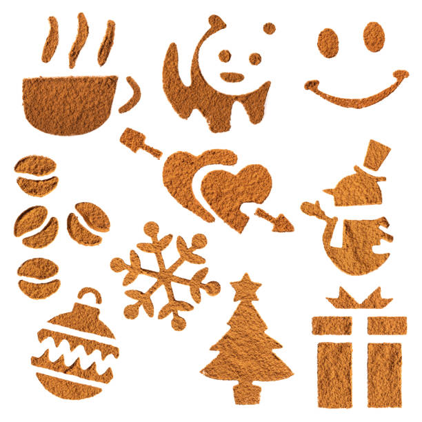 Stenciled symbols of cocoa on white isolated background