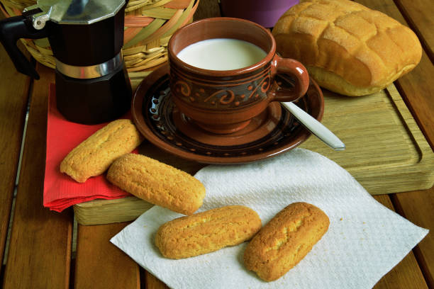 istock have breakfast at home with coffee, milk and biscuits 658223354