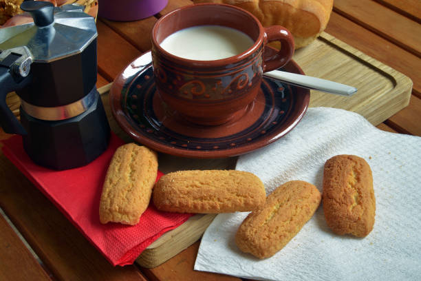 istock have breakfast at home with coffee, milk and biscuits 658223366