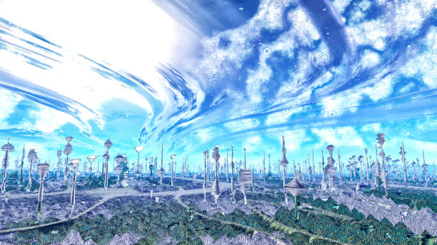 istock Stranger planet. Rocks and Desert. 3D illustration 658236416