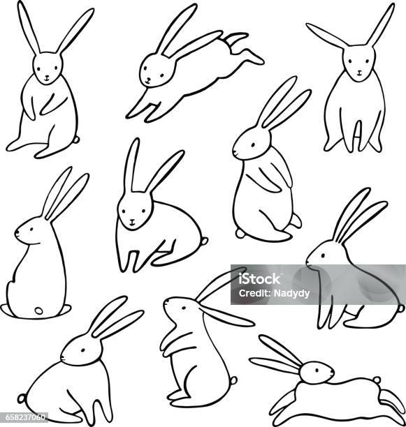 Set Di Icone Di Coniglio Vettoriale Semplice Coniglietto Dei Cartoni Animati Isolato - Immagini vettoriali stock e altre immagini di Coniglio - Animale