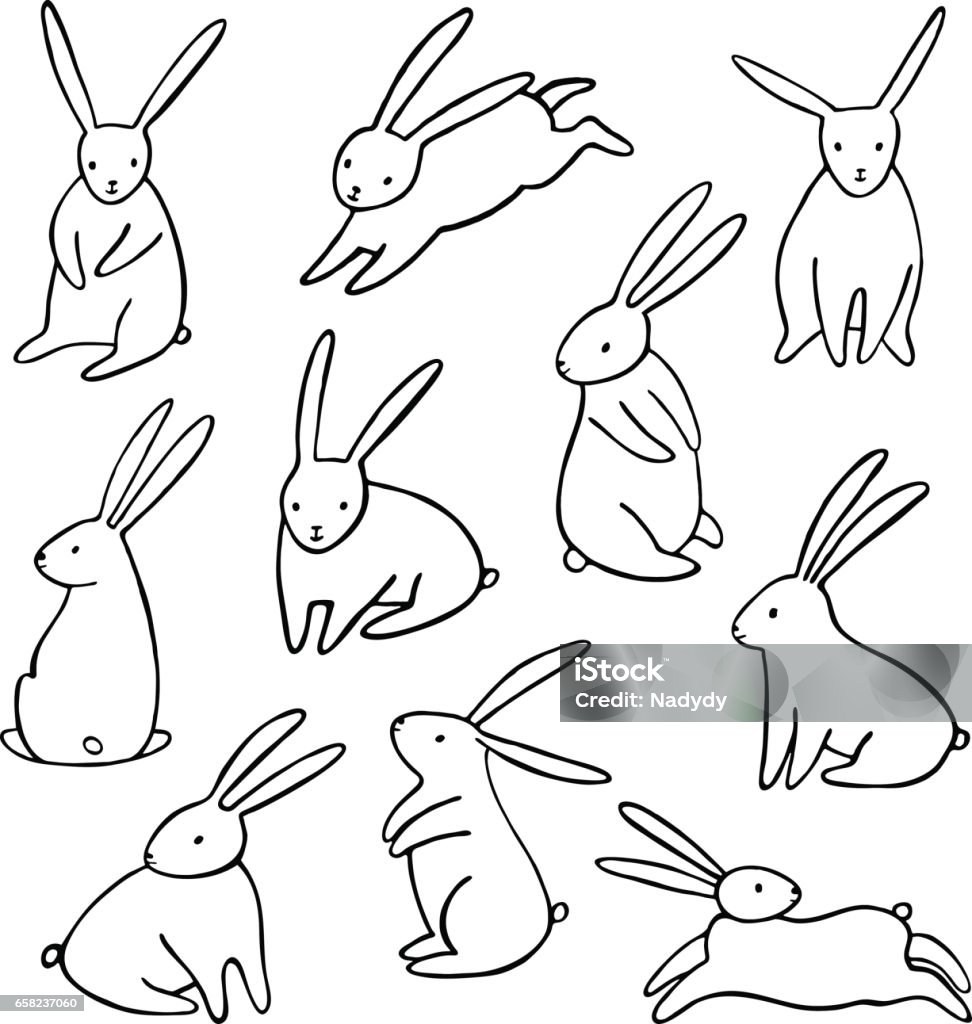 Vector Rabbit Icons Set Simple Cartoon Bunny Isolated Stock Illustration -  Download Image Now - iStock