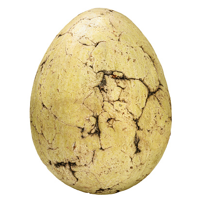 Ancient fossil stone egg with cracks isolated on a white background
