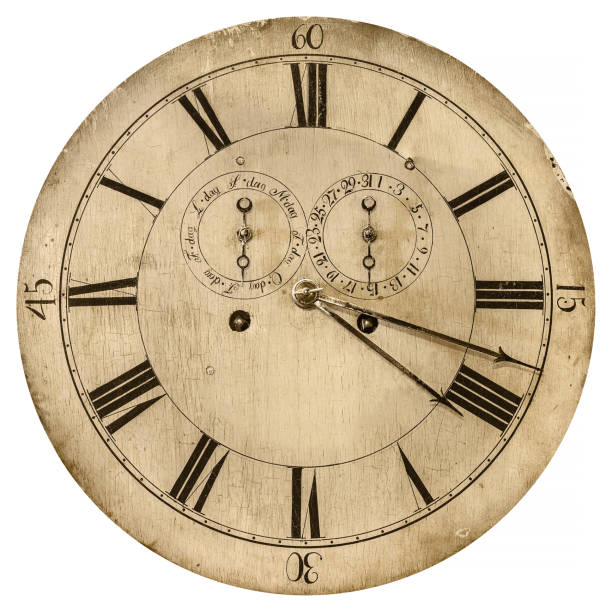 istock Sepia toned image of an old clock face isolated on white 658244388