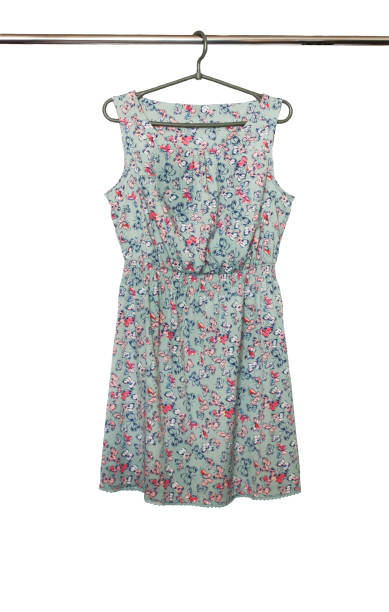 istock Summer dress with a butterfly pattern hanging on a hanger, isolated 658247188