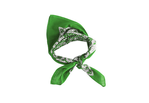 A green bandana with a pattern, isolated.