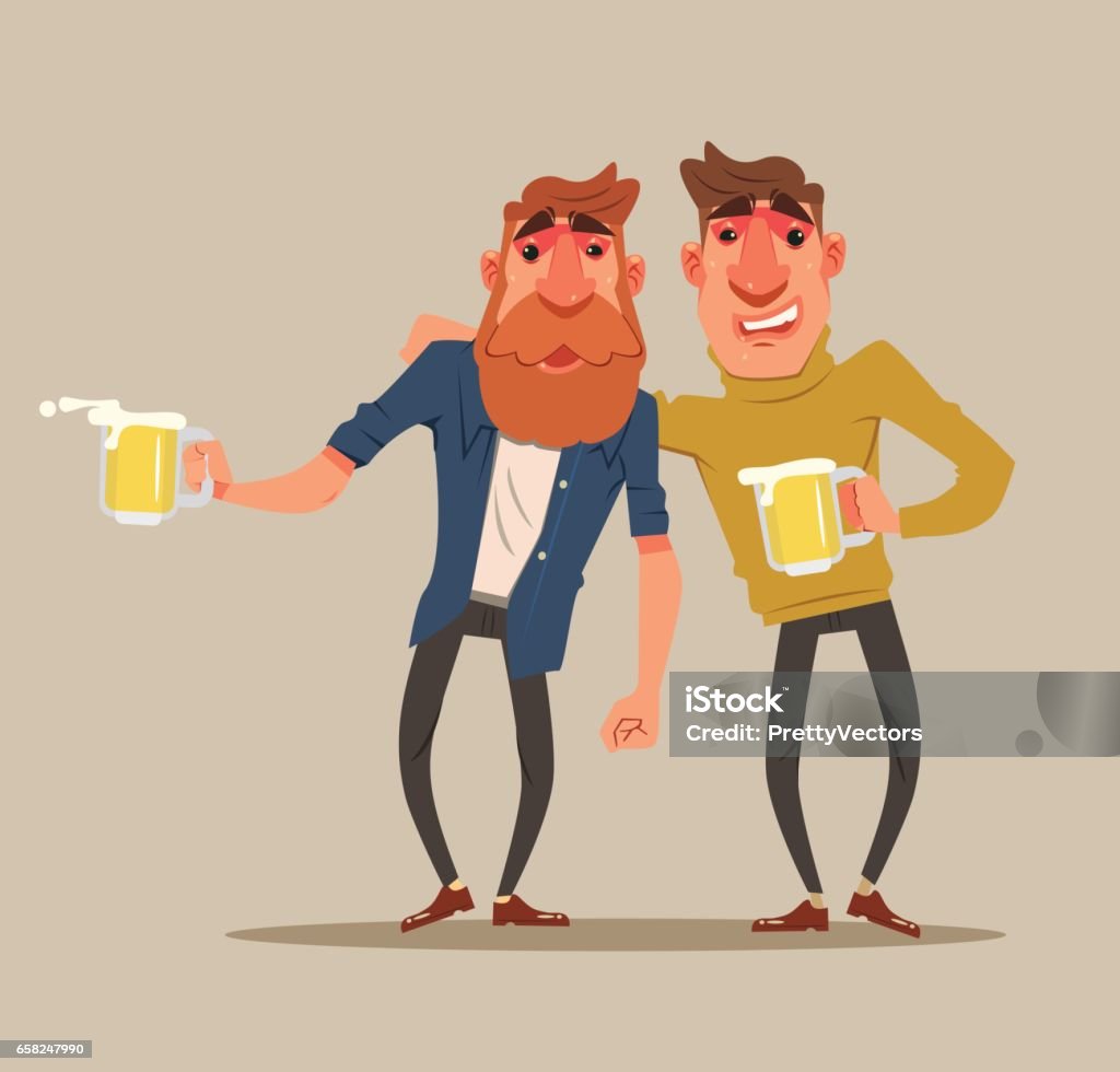 Two drunk friends men characters have fun Two drunk friends men characters have fun. Vector flat cartoon illustration Beer - Alcohol stock vector