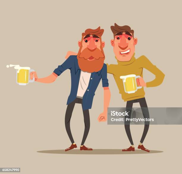 Two Drunk Friends Men Characters Have Fun Stock Illustration - Download Image Now - Beer - Alcohol, Drinking, Drunk