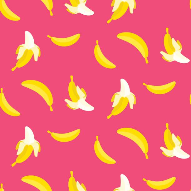 Bananas on pink seamless vector pattern Bananas on pink seamless vector pattern. Juicy summer fruit background. banana patterns stock illustrations