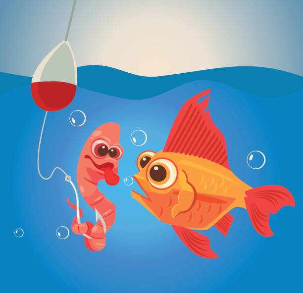ilustrações de stock, clip art, desenhos animados e ícones de fish and worm characters. fishing - worm cartoon fishing bait fishing hook