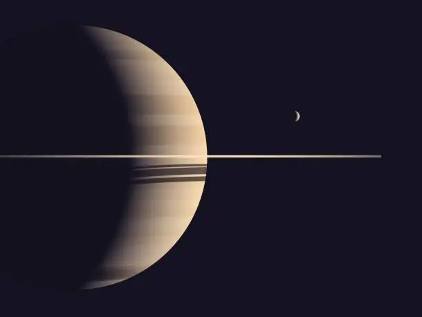 Vector illustration of Planet Saturn with Moon
