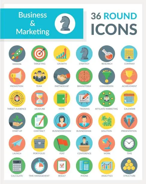 Vector illustration of Business and Marketing Round Icons