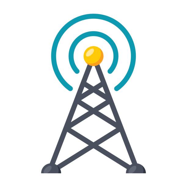 Transmitter tower icon Transmitter tower or antenna, vector icon in flat style cell tower stock illustrations