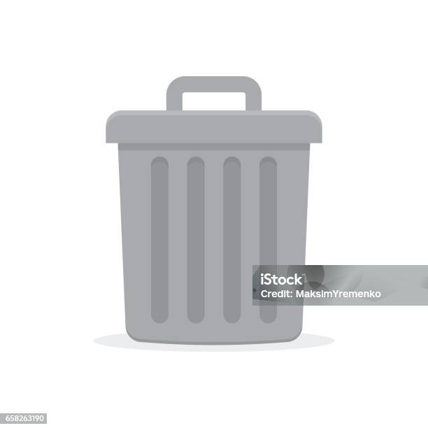 Gray Trash Can With Lid Stock Illustration - Download Image Now - Wastepaper Basket, Garbage Can, Garbage