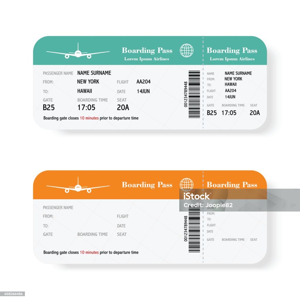 Set of the airline boarding pass tickets with shadow. Isolated on white background. Vector illustration. Set of the airline boarding pass tickets with shadow. Isolated on white background. Vector illustration Airplane Ticket stock vector